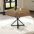 thumbnail image 7 of EastVita 47" Round Dining Table with Metal Base, Space Saving Kitchen & Dining Room Table Seating 4-6, Brown Finish, 4 Pieces Desktop, 7 of 7