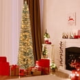 thumbnail image 2 of Costway 7 FT Pre-Lit Pencil Christmas Tree Xmas Decoration with Pine Needles & 150 Lights, 2 of 10