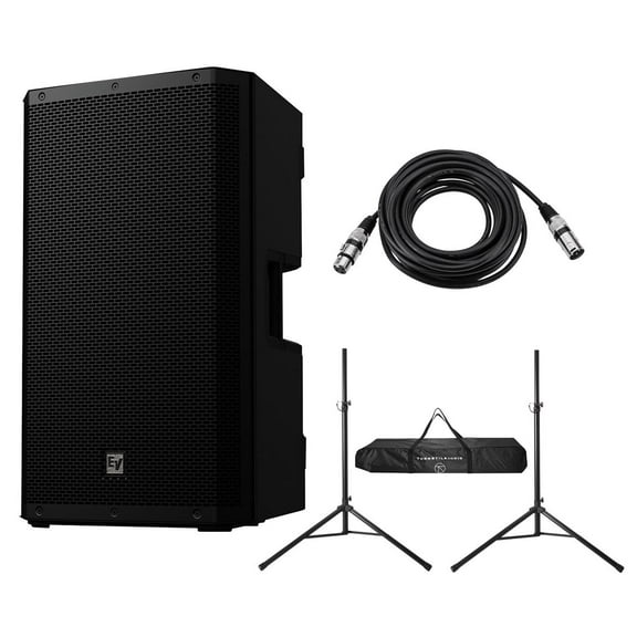 Electro-Voice ZLX-G2 12" 1000W 2-Way Bluetooth Powered Loudspeaker, Black, Bundle with Stands and Cable