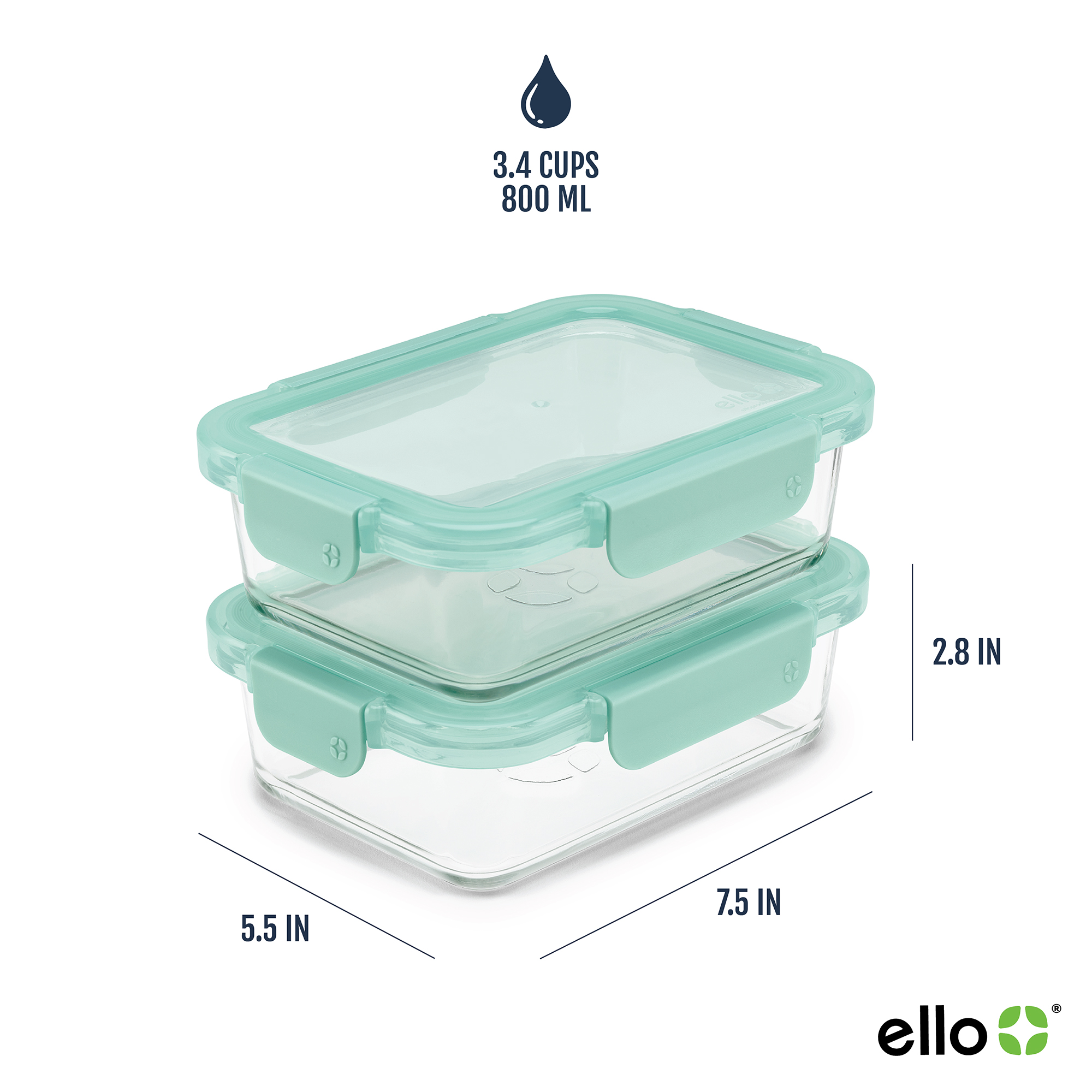 Ello Color Lock 3.4 Cup Glass Meal Prep Containers, 2-Pack photo 5