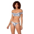 thumbnail image 3 of ANNE COLE Women's Blue Printed Stretch Bandeau Removable Cups Smocked Off The Shoulder Swimsuit Top M, 3 of 3