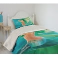 thumbnail image 2 of Ambesonne Ocean Quilted Coverlet 2 Pcs, Mermaid Tail Waves Sea, Twin Size, Blue Green, 2 of 5