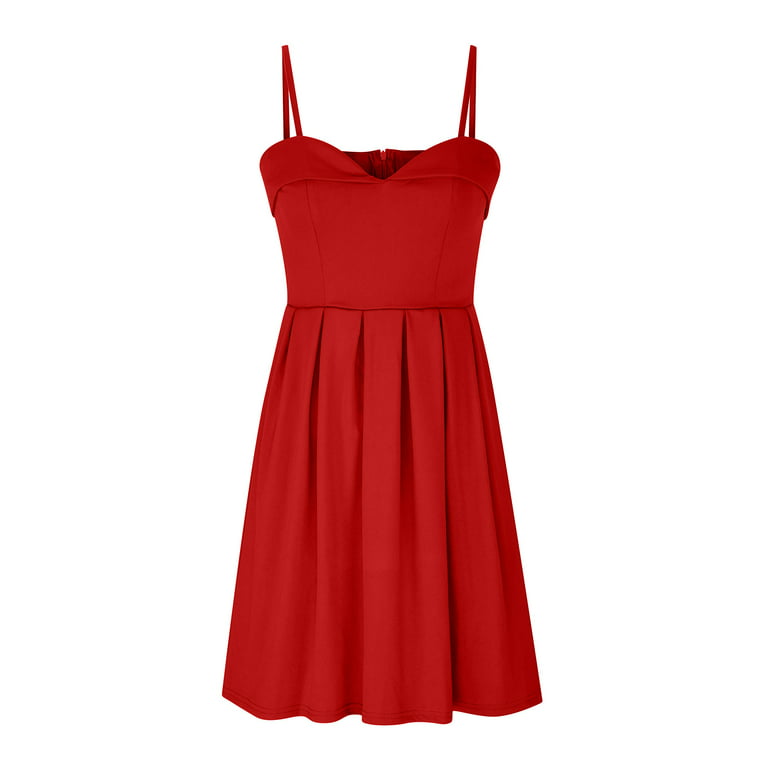 JWZUY Women's Solid Color Bra Off Shoulder Dress Waist Pleated Dress Dress  Large Swing Ball Dress Red M 