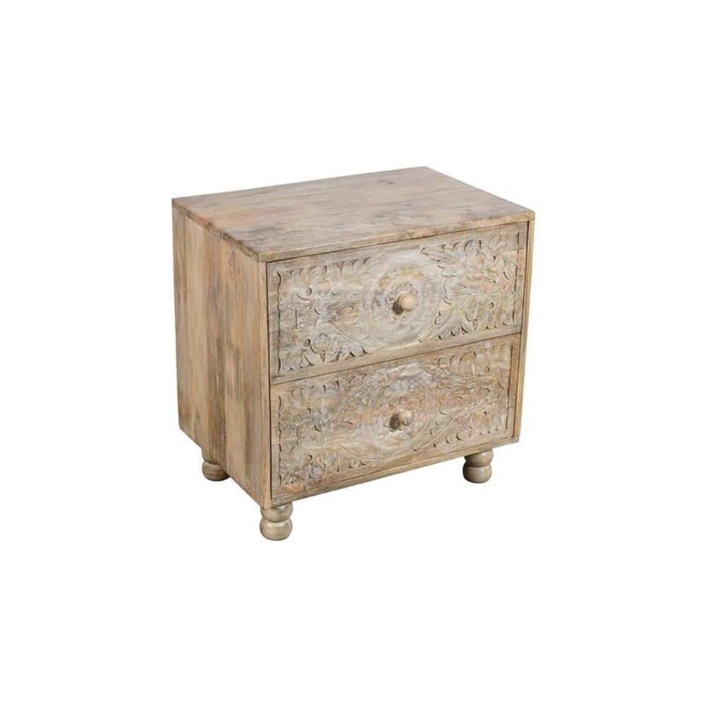 Cory 2-Drawer Solid Wood Nightstand With Metal Glides in Natural Finish