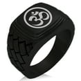 thumbnail image 1 of Stainless Steel Sacred Circle Sanskrit Om Geometric Pattern Step-Down Biker Style Polished Ring, 1 of 1