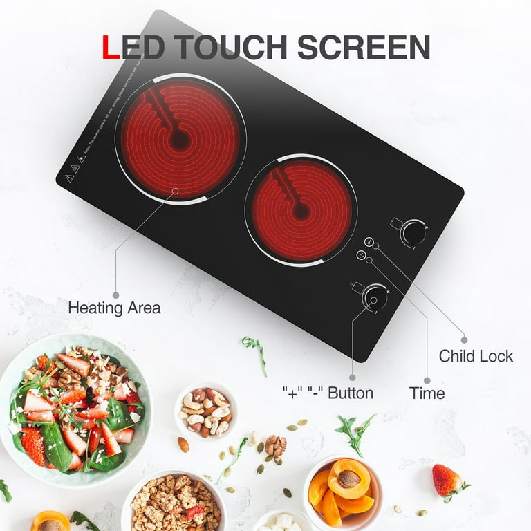 GIHETKUT Electric Cooktop,110V 2100W Electric Stove Top with Knob Control,  10 Power Levels, Kids Lock & Timer, Hot Surface Indicator, Overheat
