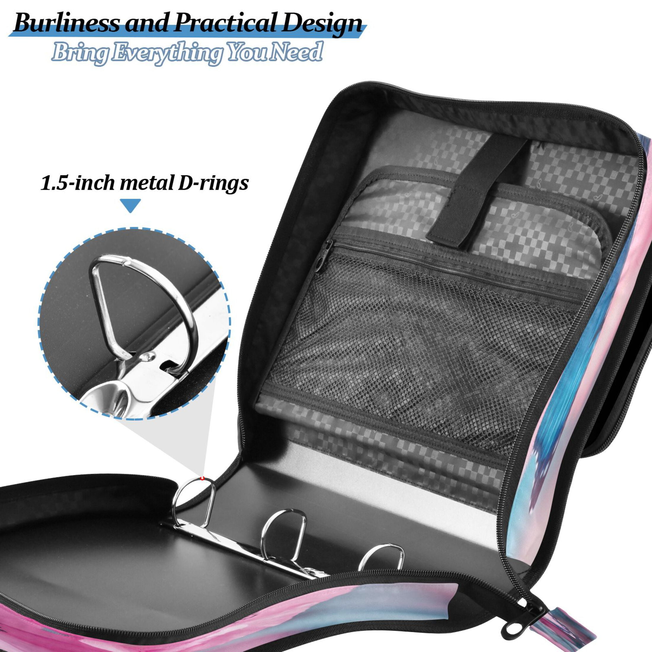 YAZAOO Zipper Binder trapper keeper Documents Organized Design Blue Flutter Serenade Printed