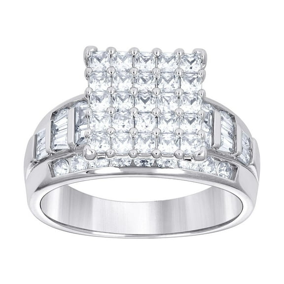 925 Sterling Silver Womens Baguette/princess-cut Round Cubic Zirconia Square Head Fashion Ring 12x7.4mm Wide Size 6 Ring