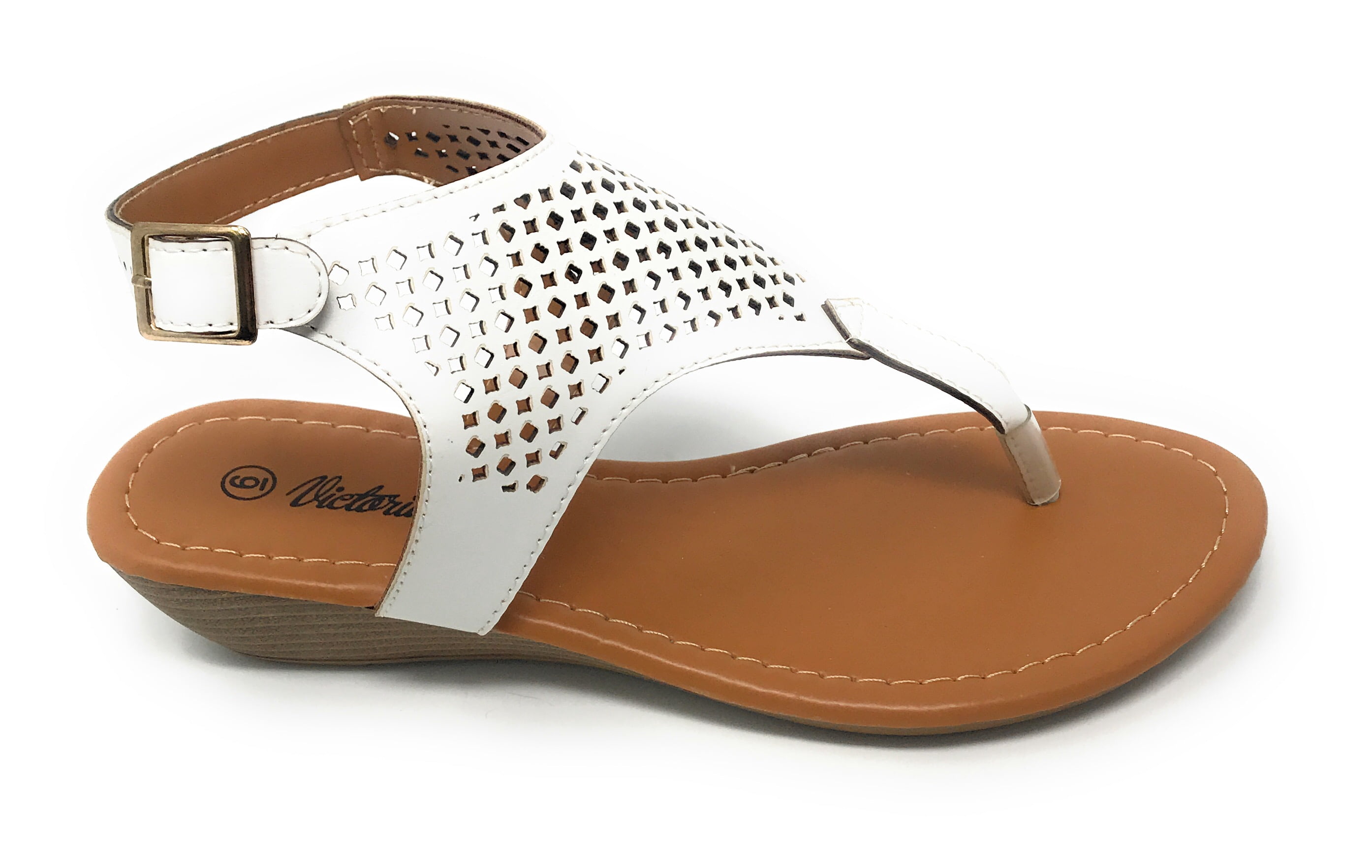 Victoria K Women's Laser Cut Out Pattern with Studded and Side Strap Wedge Sandals