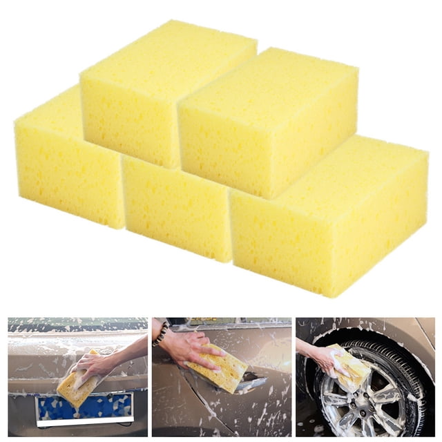 Sponge Cleaner Handheld Square Shape Nonslip Washing Tool Car Auto Motorcycle Yellow 10 Pcs