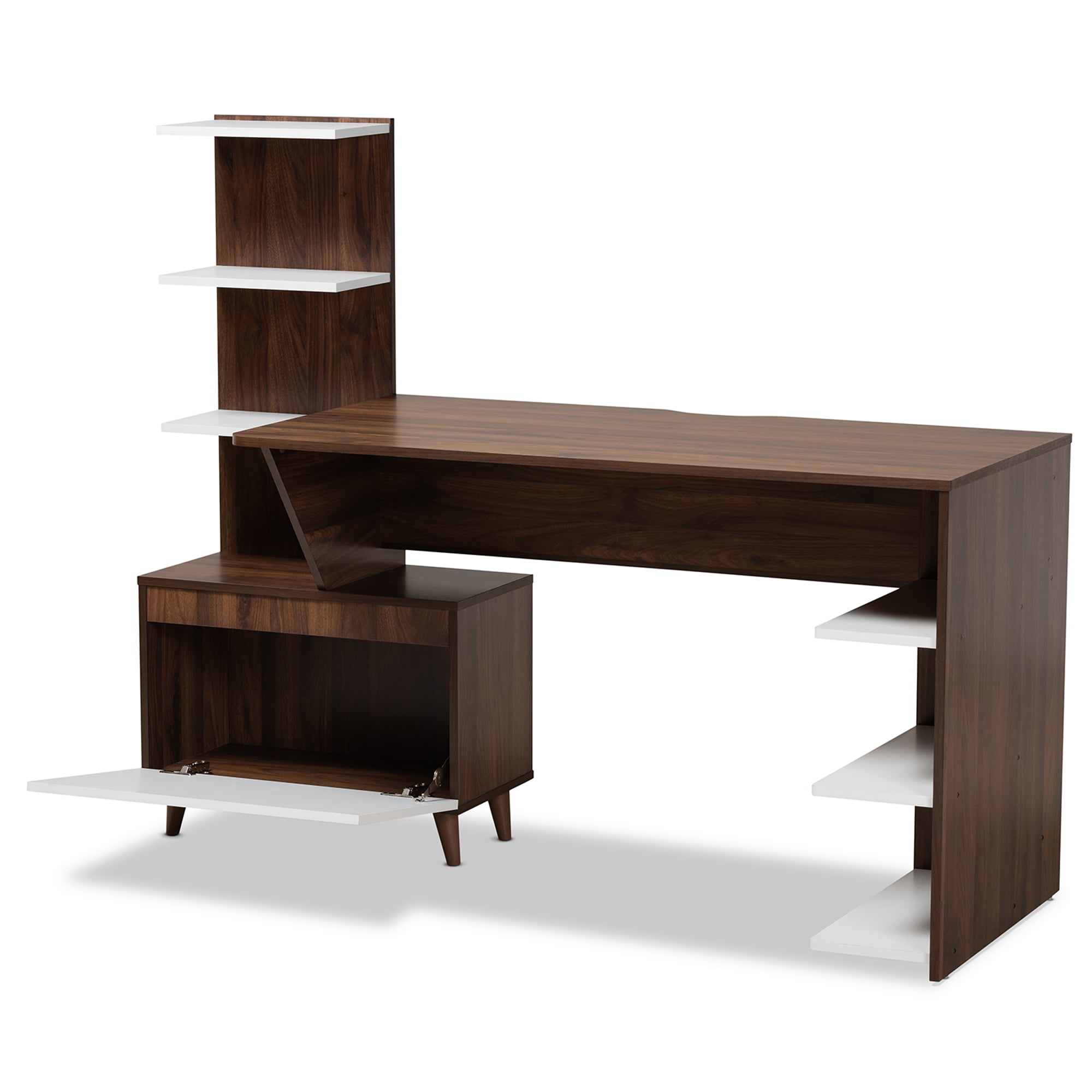 Baxton Studio Tobias Contemporary 23.6 in MDF Portable Computer Desk with Storage, White/Walnut Brown