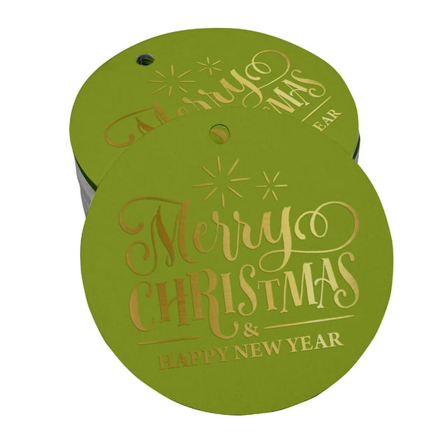 Inkdotpot Pack Of 100 Merry Christmas & Happy New Year Text Favor Paper Tags Craft Real Gold Foil Hang Tags