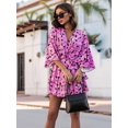 thumbnail image 5 of Women'S V-Neck Fashion Print Wavy Sleeve Skirt Dress Summer Spring Floral Boho Dress Pink XXL, 5 of 7
