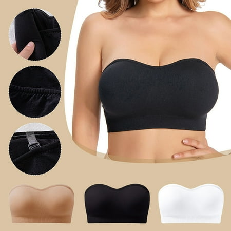 Guiexla Women Invisible Tube Top Bra Strapless Wireless Anti-slip Silicone Push Up Anti-exposure Solid Color Elastic Lady Bandeau Bra Women Underwear