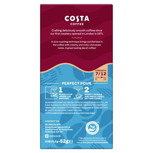 Costa Coffee Decaff Coffee Pods, 10 pods per pack, British Import (Pack of 3)