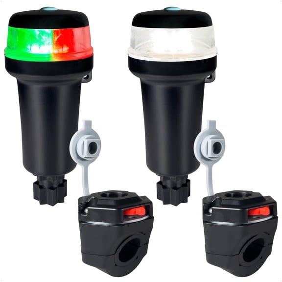 Five Oceans LED Portable Boat Navigation Light Kit, Bi-Color & All-Round Anchor Lights, IP67 Waterproof, Rail Mount, Battery-Powered, for Kayak, Canoe, Inflatable, Boats Up to 39 Ft - FO4820-4822-KIT