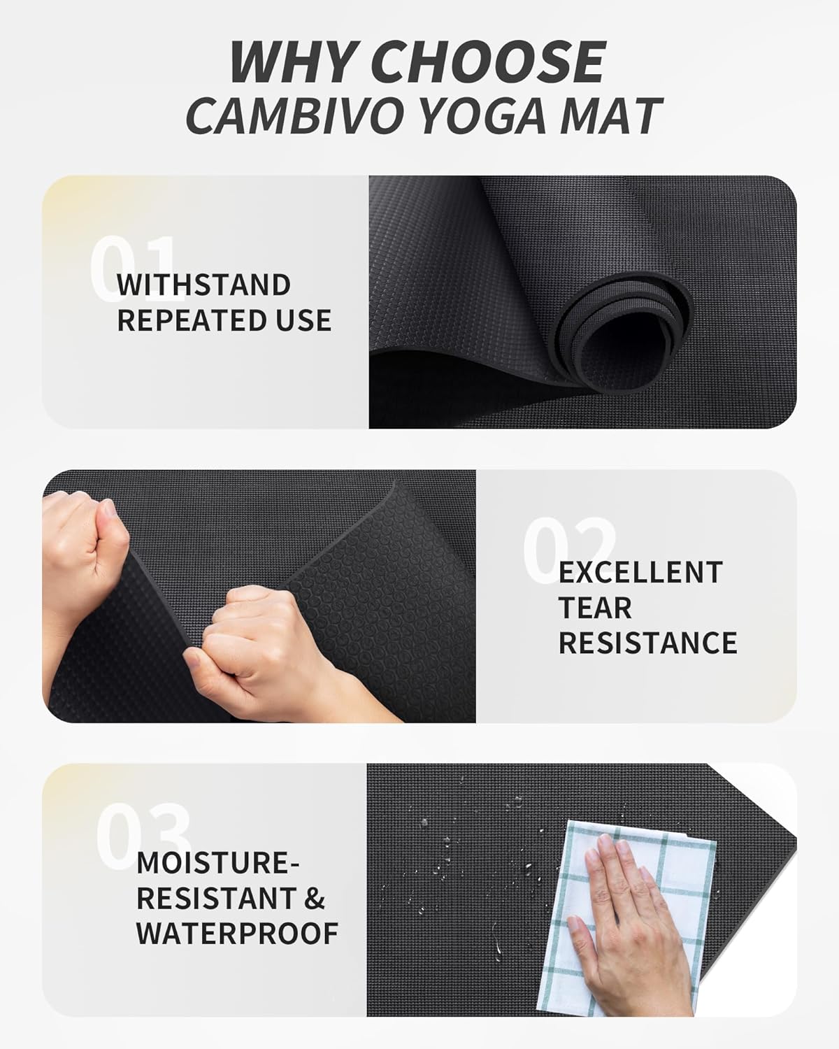 Cambivo Extra Long Yoga Mat, 84" x 30", Black photo 5