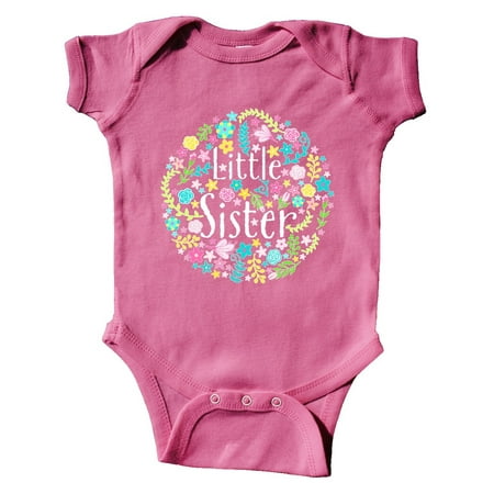 

Inktastic Little Sister with Flower Circle Gift Baby Boy or Baby Girl Bodysuit