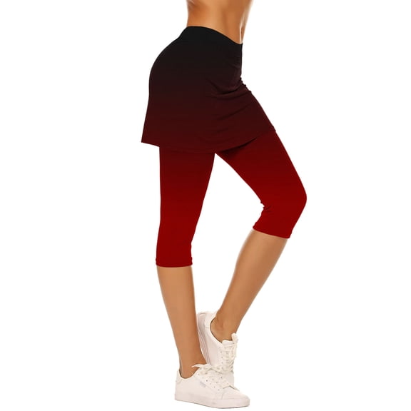 Dealovy Skirts Leggings for Women High Waisted Workout Yoga Capris Gradient Color Tennis Skirt Golf Athletic Skorts