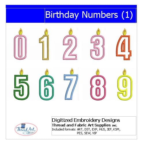 Birthday Numbers(1) Embroidery Designs - All Popular Formats Included - Loaded on USB Stick