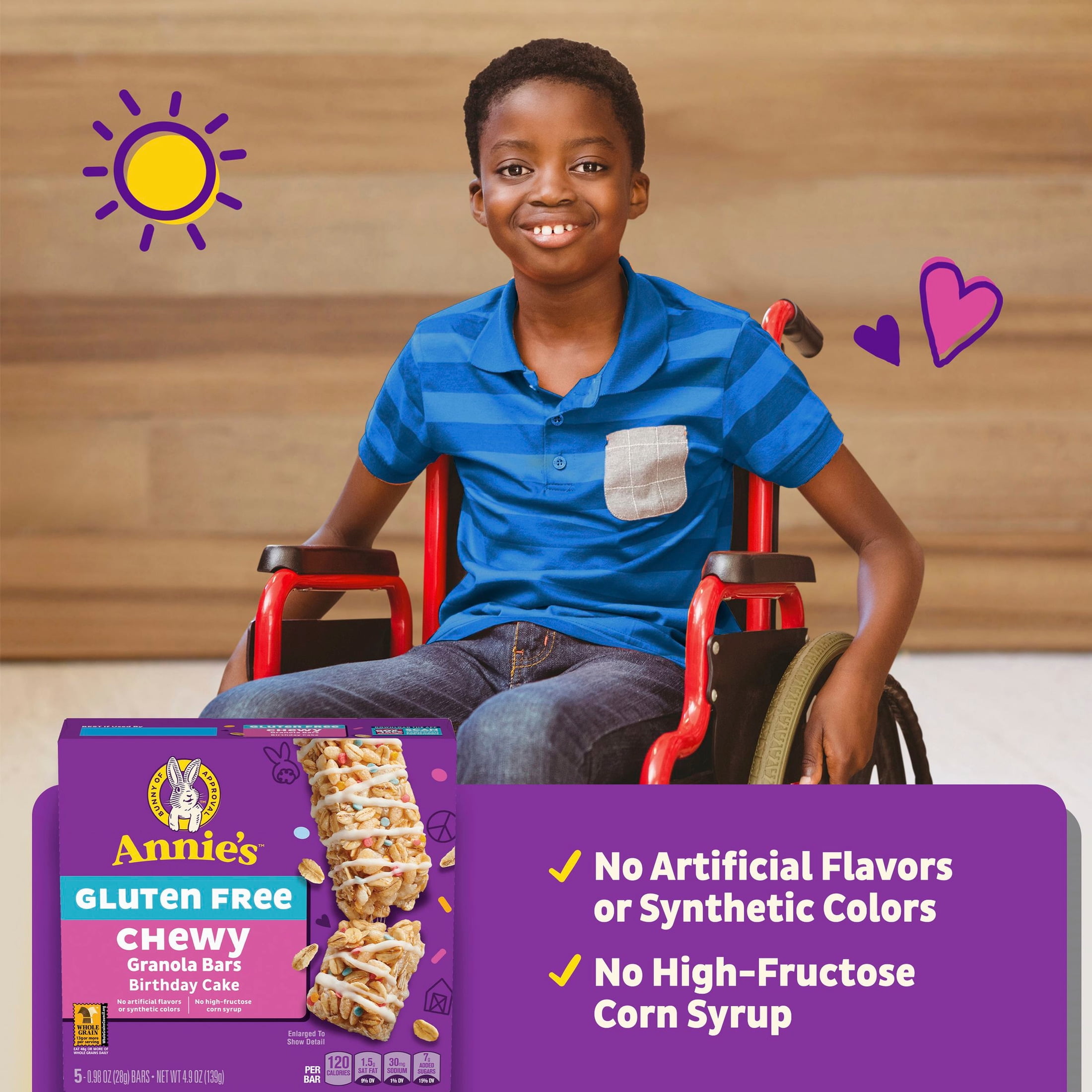 (3 pack) Annie's Gluten Free Chewy Granola Bars, Birthday Cake, 5 Bars, 4.9 oz