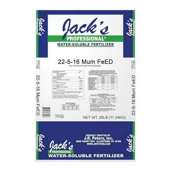 Jack's Professional 22-5-16 Mum Feed Water-Soluble Fertilizer with Micronutrients for Compact Mum Growth in Continuous Liquid Feed Programs, 25lbs