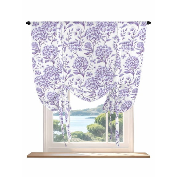 Purple Flowers Tie Up Curtains for Windows 63 Inch Length Balloon Curtains Kitchen Adjustable Balloon Window Shade Botanical Floral Vintage Wildflower Tie Up Valance Bathroom Curtain Window 42"x63"