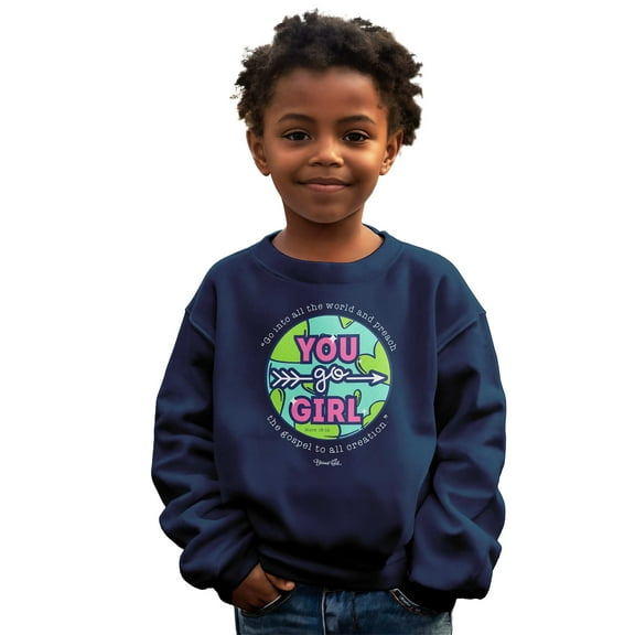 Blessed Girl Kids Sweatshirt Go Girl, Navy, XS