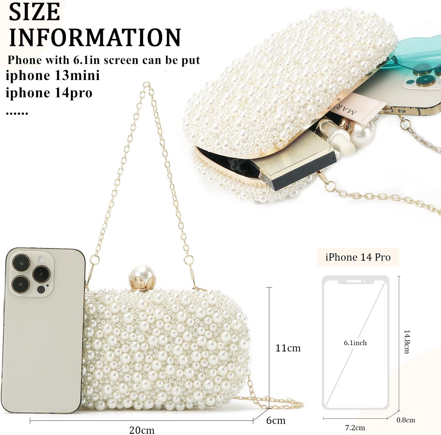 White Pearl Clutch Purses for Women Wedding Bride Pearl Evening Bag Party Clutch Wallet Tote Handbag
