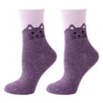thumbnail image 1 of harmtty 1 Pair Winter Socks Wind-proof Soft Touch Adorable Mid Cuff Cat Print Lady Socks for Daily Wear,Purple, 1 of 8