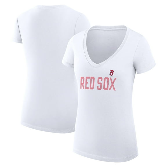 Women's G-III 4Her by Carl Banks White Boston Red Sox Super-Slim Fit Lightweight Dot Print V-Neck T-Shirt