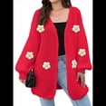 thumbnail image 1 of Suéteres Femeninos con Cuello en V, Larga, Estampado Floral, de Punto Abierto, Sin Botones, de Moda, para Exteriores. Gran Rojo Talla Única, 1 of 8