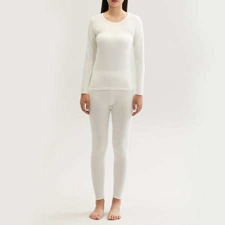 

vegetabk Thermal Underwear Set for Women Tight Round Neck Cotton Base Layer Soft Top & Bottom
