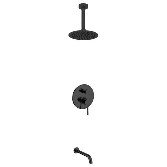 Aqua Rondo Matte Black Shower Set, Ceiling Mount 8" Rain Shower, Tub Filler