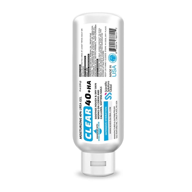 Crema de urea transparente 40% + 1% ácido hialurónico (8oz) | Suaviza los talones agrietados y la piel seca Crema de urea al 40 por ciento - Infundida con árbol de té y aceite de coco | Crema de urea