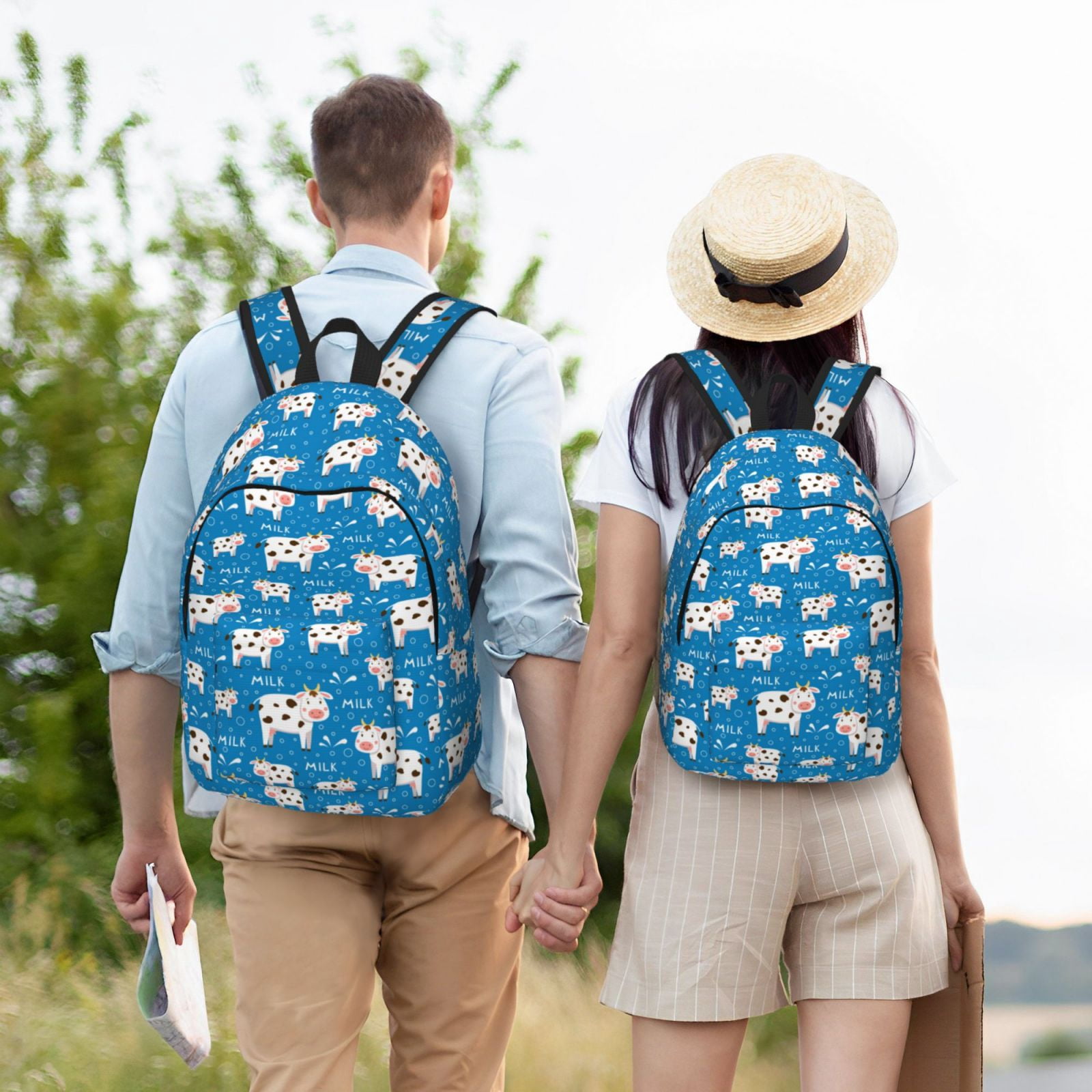 Picia Cows Milk Printed Canvas Daypack - Stylish and Durable Vintage Compact Backpack - Class, Work, Travel, or Laptop Bookbag,Organized Compartments-Small