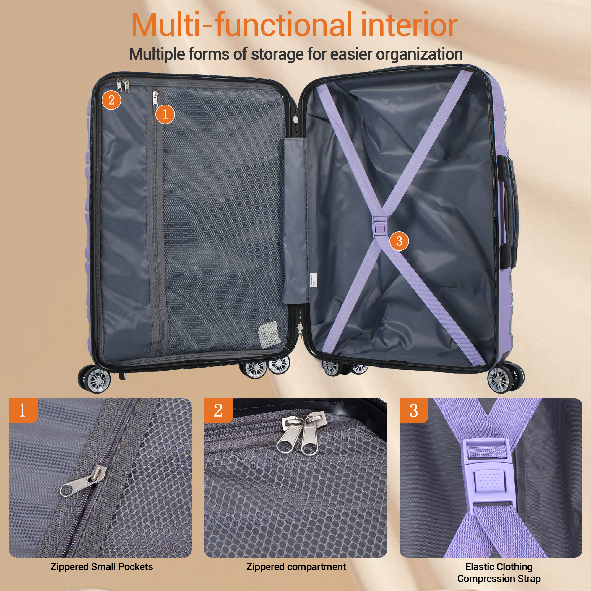 TRIPCOMP 3-Piece Hardside Luggage Set, Purple photo 6