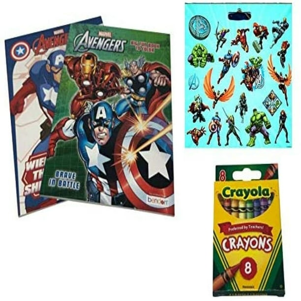 Marvel Avengers Coloring Book Super Set with Crayola Crayons and Stickers (2 Coloring and Activity Books - Over 160 Pages Total Featuring Captain ...