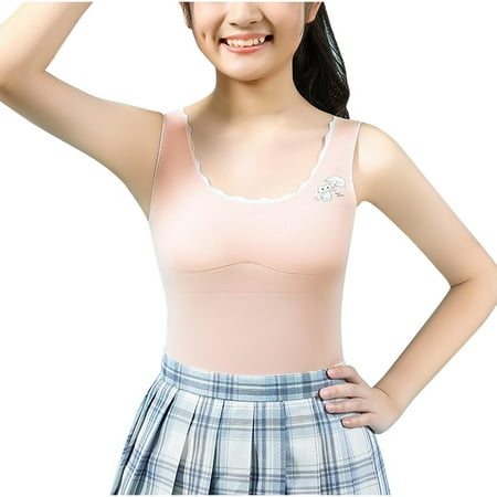 OGLCCG Girls  Tank Top with Built in Bra Cup Casual Wide Strap Sleevless Layer Camisole Yoga Top Breathable No Underwire Fixed Cup Bralette 9-12Y