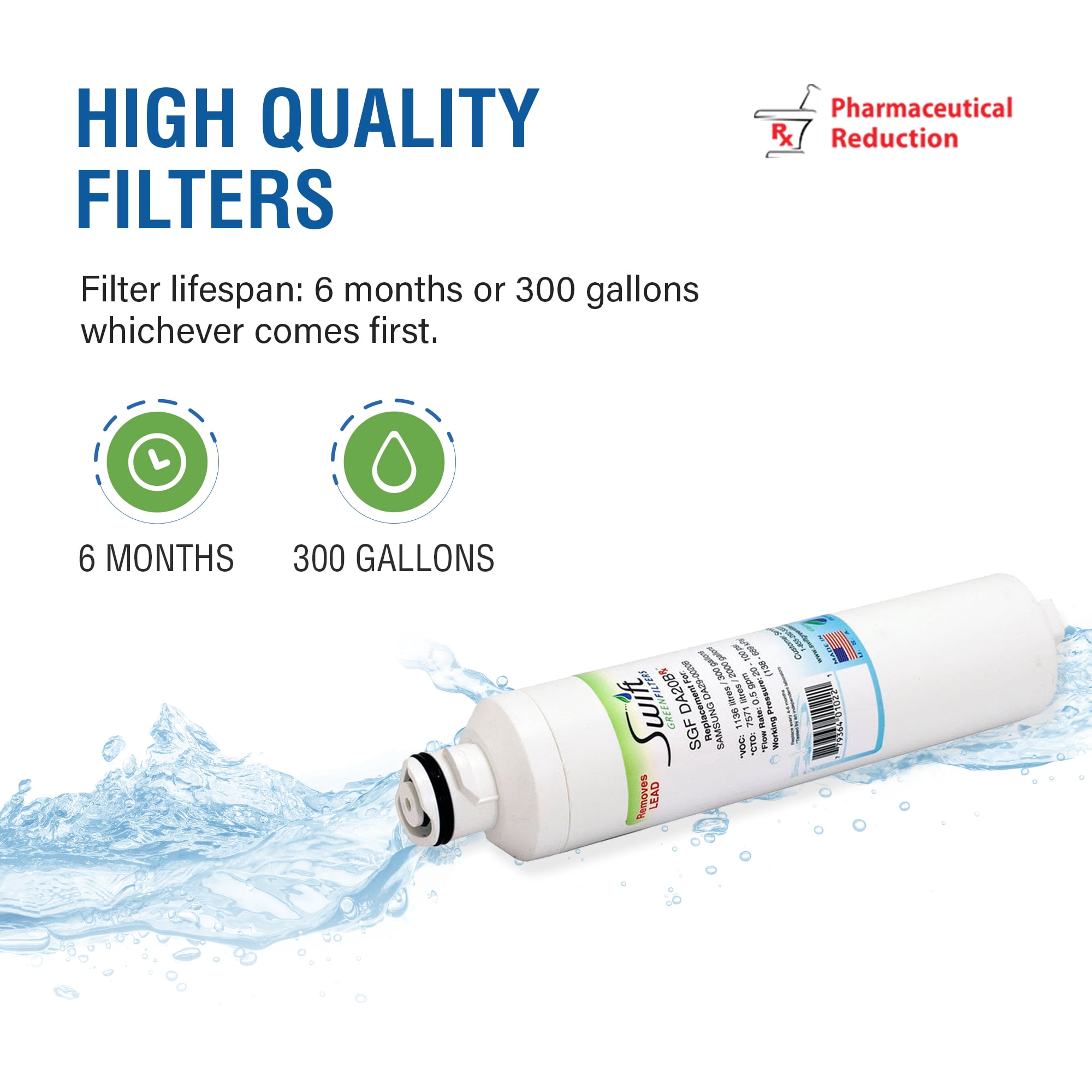 SGF-DA20B Rx Pharmaceutical Replacement for Samsung DA29-0020B Refrigerators Water Filters(Pack of1)
