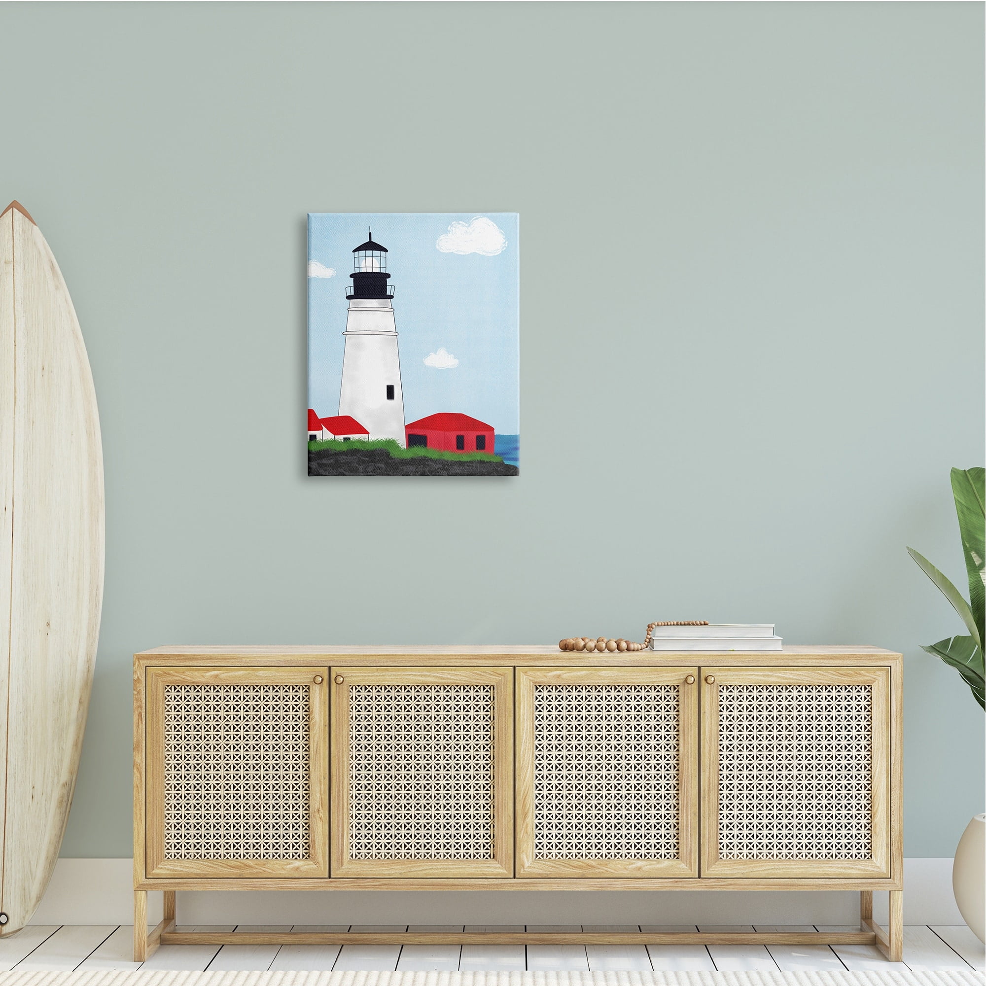 Stupell Industries Tower Port Lighthouse Coastal Architectural Beacon Red House,24 x 30, Design by Emily Cromwell