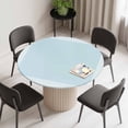 thumbnail image 2 of Aqua Geometric Round Fitted Tablecloth with Elastic Edge, Waterproof Table Cloth Table Cover for 36"-44" Tables, White Greek Key Design Abstract Modern Art Tablecloths for Dining Picnic Outdoor, 2 of 9
