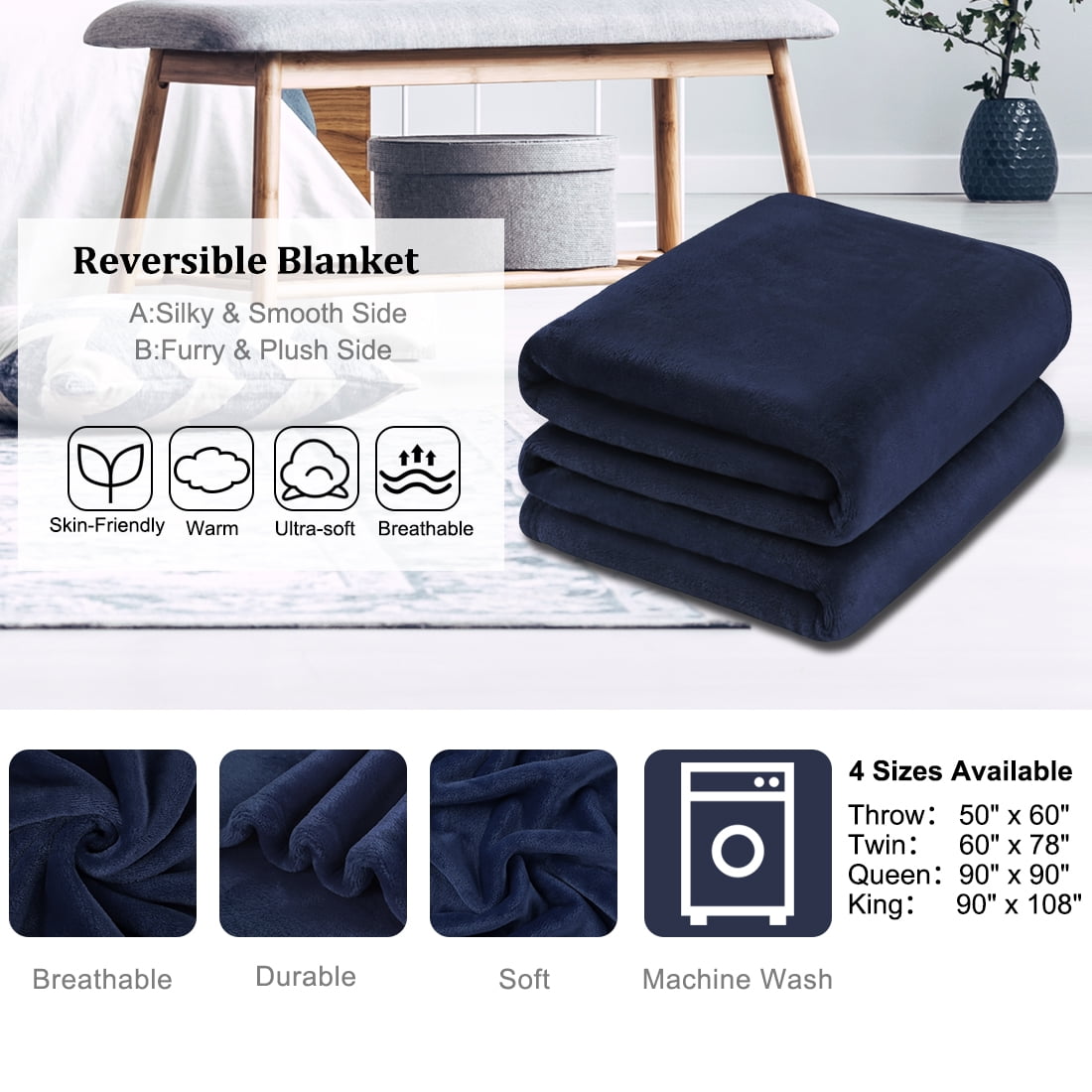 Unique Bargains Microfiber Plush Fleece Blanket for Sofa Bed, King, Black 