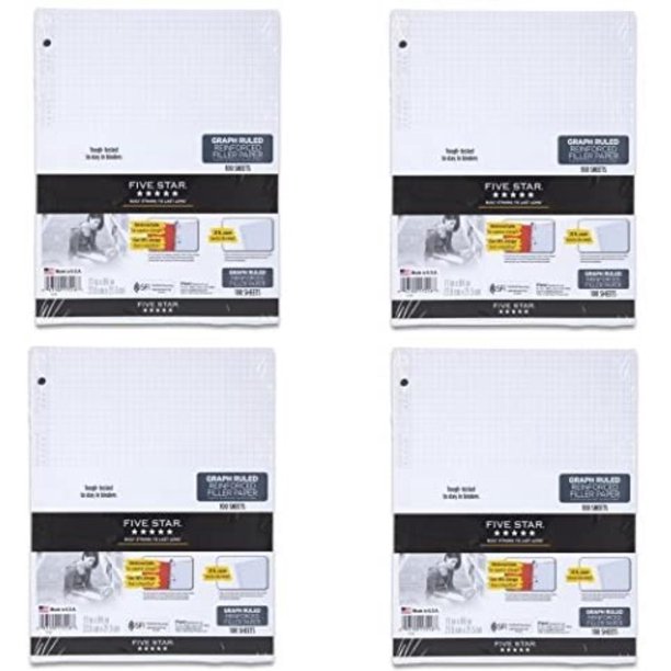 "Five Star Reinforced Graph Filler Paper, Graph Ruled, Looseleaf, 11 x