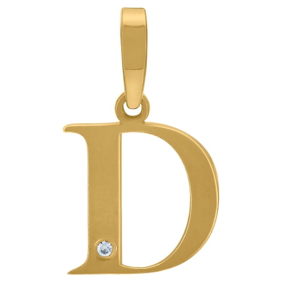 925 Sterling Silver Yellow tone Unisex Cubic Zirconia Plain Letter Name Personalized Monogram Initial Alphabet D Charm P