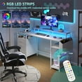 thumbnail image 4 of Lufeiya White Computer Desk with File Drawers Cabinet, 55 Inch Home Office Desk with Monitor Stand Shelves, Writing Study Gaming Desks with Led Lights and Power Outlets for Bedroom, White, 4 of 5