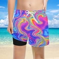 thumbnail image 2 of Boys Swim Trunks with Compression Liner Cartoon Print Kids Summer Quick Dry Bathing Suit Beach Shorts, 2 of 4