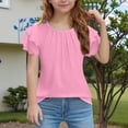 thumbnail image 2 of XXWXYD Girls Summer Crewneck T-Shirts Petal Sleeve Casual Tunic Tops Loose Fit Solid Color Toddler Kids Clothes Vacation Beach Outdoor Playwear, 2 of 7