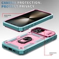 thumbnail image 3 of for iPhone 16 Plus Case with Camera Cover, 360° Rotate Ring Stand Impact-Resistant Shockproof Protective Bumper Car Mount Magnetic Armor Military Drop Protection Heavy Duty Case, Pink+Green, 3 of 9