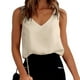 thumbnail image 3 of Playeras,Blusas y Tops,Ropa para Mujer Tallas grandes Camisetas sin mangas para mujer, blusa sin mangas de satén de seda con cuello en V para verano, camisola básica (Beige, XXL), 3 of 6